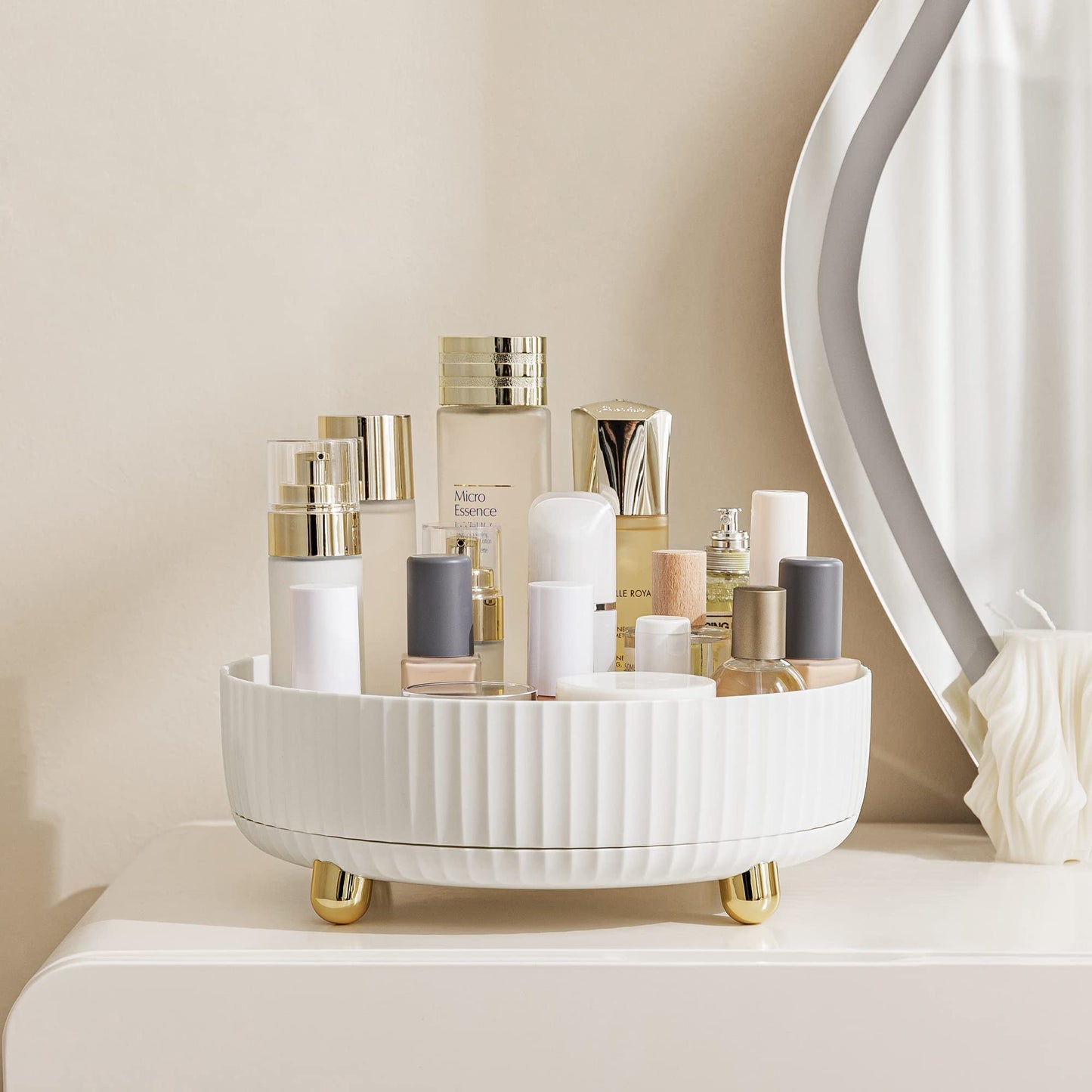 HBlife Makeup Organizer, 360 Degree Rotating Perfume Organizer, 11 Inches Large Capacity Lazy Susan for Bathroom Counter or Vanity, White