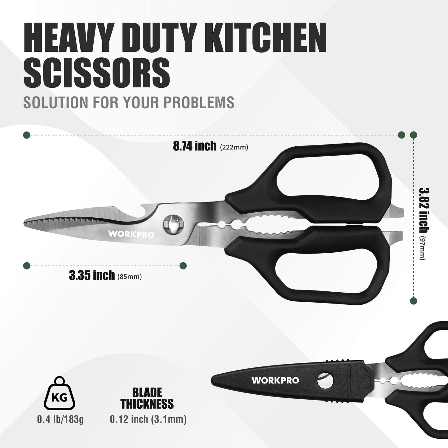WORKPRO Kitchen Scissors, All Purpose Kitchen Shears with Detachable Titanium Coated Blades for Easy Cleaning, Heavy Duty Scissors for Meat, Fish, Nuts, Vegetables, Protective Cover Included