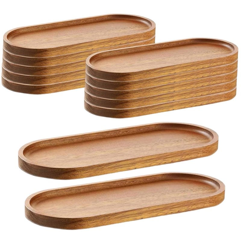 Linwnil Wood Serving Trays Charcuterie Boards Oval Wooden Plates Wood Serving Platter Cheese Dinner Plates Bulk for Dessert Snack Bread Fruit Appetizer Dishes (11.5x4Inch*12Pack)