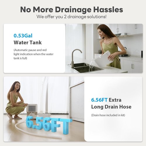 FreAire Dehumidifier - 34 Pint Capacity for 2500 Sq.Ft | Quiet Operation with 6.56FT Drain Hose & 3-Color Humidity Light