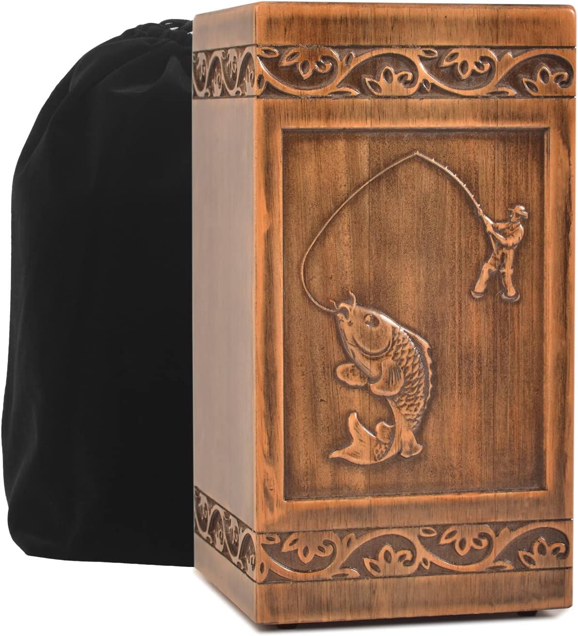 Handmade Wooden Engraved Urn for Human Ashes Adult Male Female Satin Bag Cremation urns Box (Butterfly(250lbs))