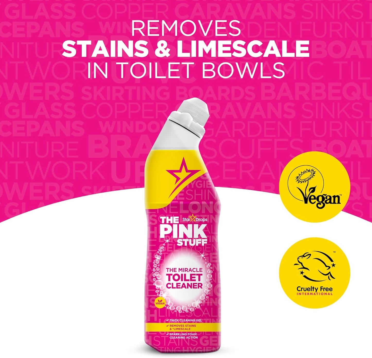 The Pink Stuff Miracle Toilet Cleaner - Powerful Stain-Removing Gel, 750ml | Fresh Rhubarb Scent, Eliminates Limescale & Odors