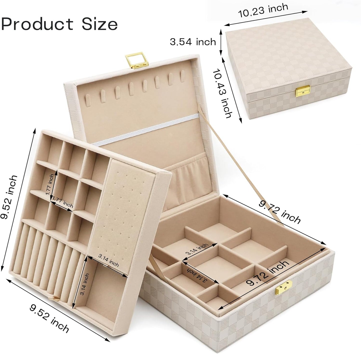 Jewelry Organizer Box, Jewelry Box Organizers for Women Girls, 2 Layers Large Leather Jewels Storage Case for Earring, Rings, Necklaces, Bracelets, Big and Small Jewellery, Watch, Ideal Gift (Brwon)