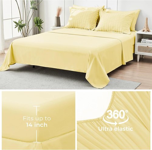 HYMOKEGE Yellow Queen Comforter Set - 7-Piece Luxury Bedding Set for All Seasons | Includes Comforter, Sheets & Pillowcases