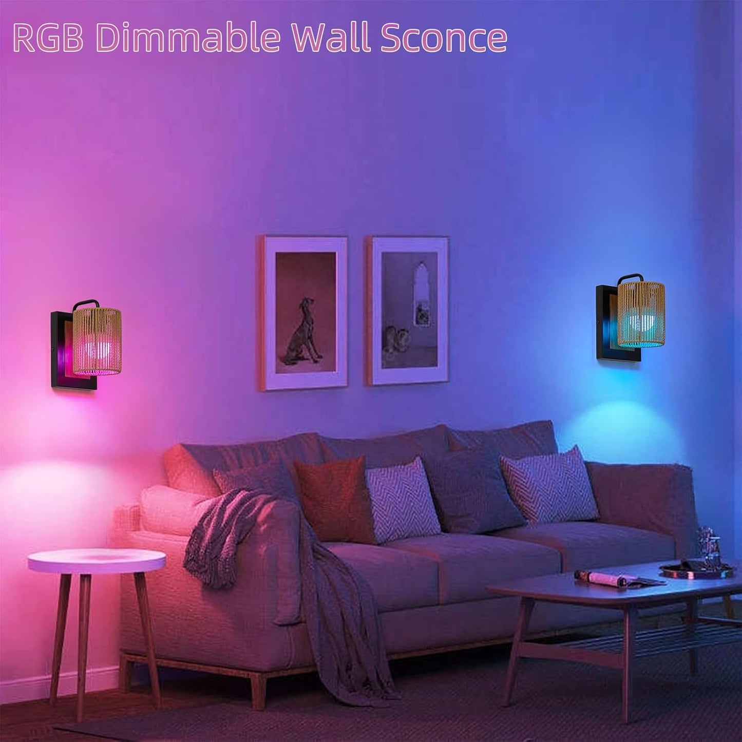 Boho Rattan Wall Sconces Set of Two, Farmhouse Wall Light Fixtures Lighting with Hand Woven Hemp Rope Shade Bedside Wicker Wall Lamp, Wall Mount Light Fixture for Bedroom Living Room Bathroom Stairway
