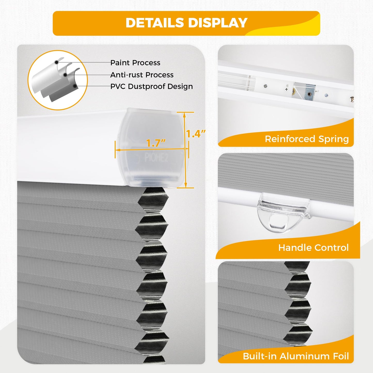 HOMEDEMO Blackout Cellular Shades Cordless, Honeycomb Shade Blinds, Thermal Insulated Noise Reduction for Windows Inside & Outside Mount Grey-Blackout 24" W x 64" H