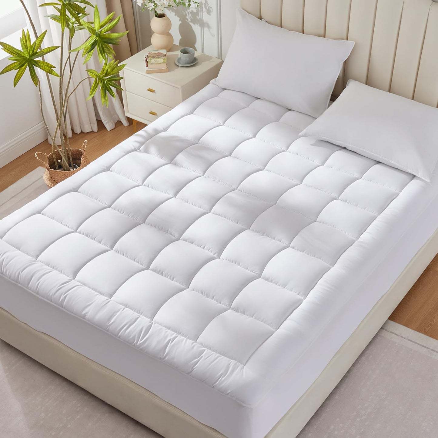 CozyLux Twin Extra Long Size Mattress Pad Pillow Top Cotton Twin XL Mattress Topper 8-21" Deep Pocket Mattress Cover Quilted Fitted Cooling 450GSM Mattress Protector (39x80 inch,White)