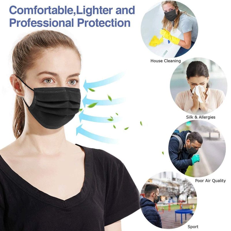 100 Pack Black Disposable Face Masks ASTM Level 2, 3 Layer Medical Masks Disposable for Adults Home Office Outdoor and School