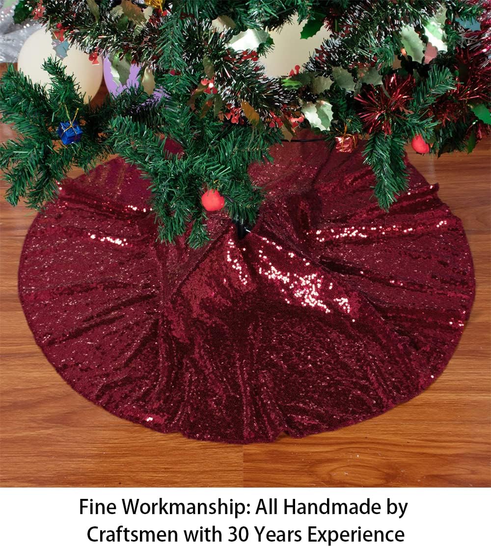 48-Inch Silver Sequin Christmas Tree Skirt - Reusable Holiday Decor for Festive Parties