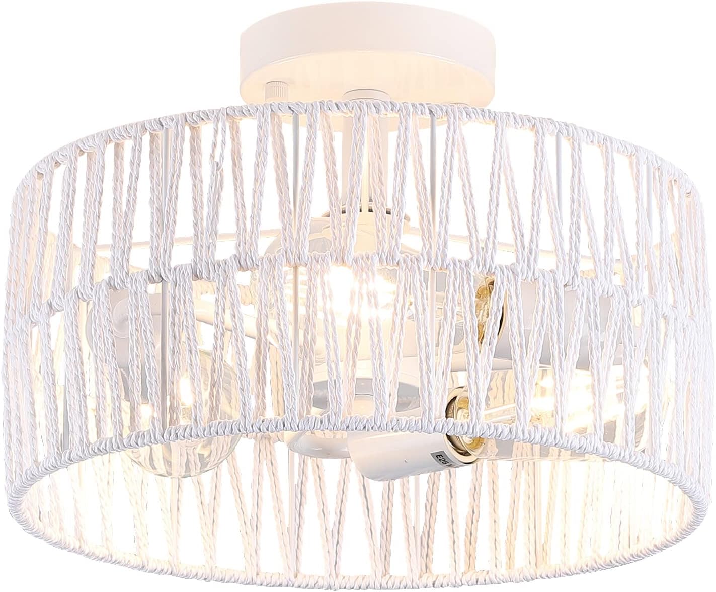 3-Light Antique Gold Woven Flush Mount Light Fixture Rustic Coastal Hemp Rope Brass Semi Flush Mount Ceiling Light for Hallway Bedroom Kitchen Entryway Farmhouse Living Room