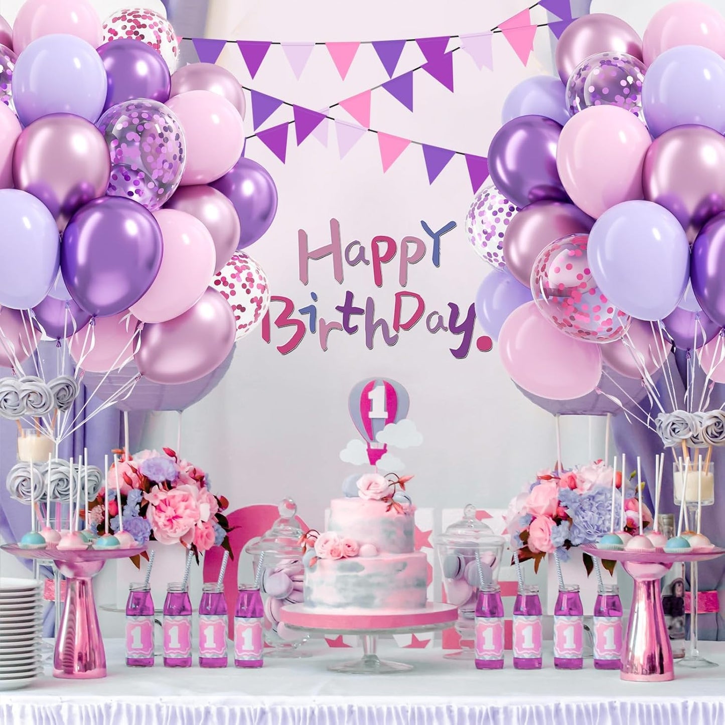 Skiennix 61-Piece Pink & Purple Balloon Set - 12-Inch Confetti Latex Balloons for Bridal & Birthday Parties