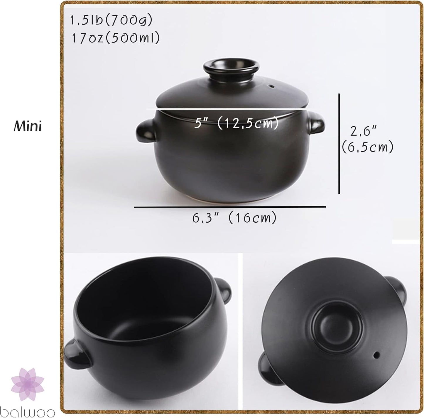 Korean Earthenware Pot Ttukbaegi, Ceramic Clay Cooking Pot Petalite Casserole, Heat Resistant Ceramic Pot, Zero-Crack Stone Bowl Stockpot Soup Cookware (Medium)