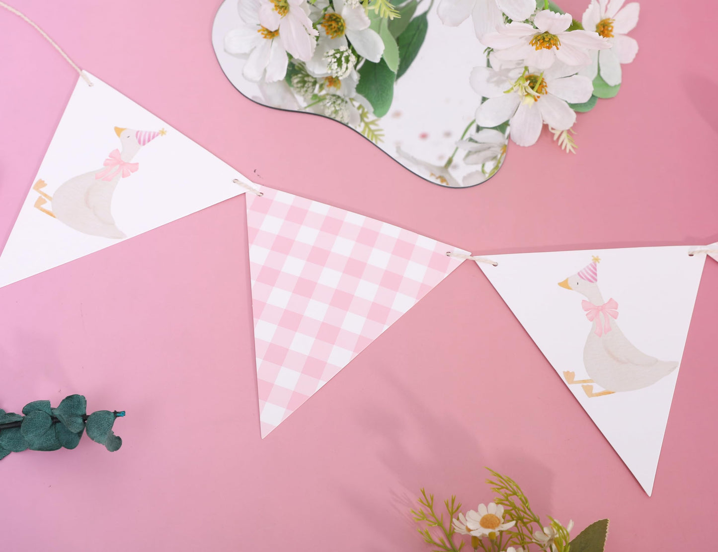 One Silly Goose Birthday Banner - Silly Goose Party Decorations,Baby Shower Gingham Banner,Fabric Bunting First/1st Birthday (pink)