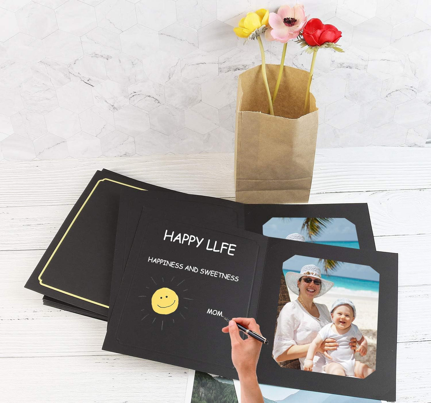 Golden State Art, Pack of 100, 6x8 or 8x10 Photo Folders, Cardboard Picture Frame, Paper Frame Cards, Greetings/Invitation Special Events: Graduation, Christmas, Wedding(Ivory)