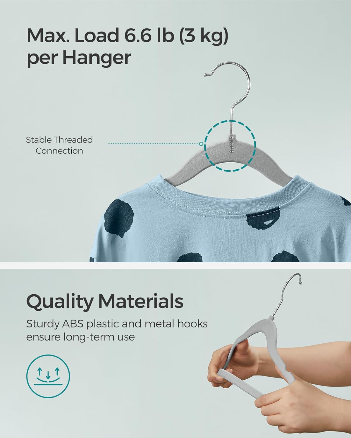 SONGMICS Velvet Baby Kids Hangers - Space-Saving Non-Slip Design with 360° Swivel Hooks | 50 Pack, Dove Gray