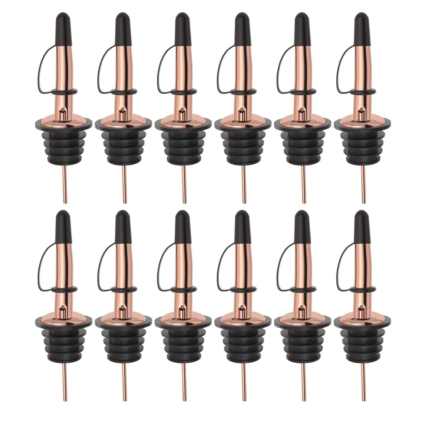 Pafusen 12 Pack Liquor Bottle Pourers, Liquor Pour Spout for Liquor Bottles, Stainless Steel Olive oil Dispenser Spout, Alcohol Pourer Dust Caps Covers Fixed, Rose Gold
