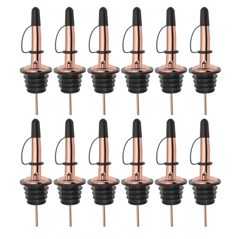 Pafusen 12 Pack Liquor Bottle Pourers, Liquor Pour Spout for Liquor Bottles, Stainless Steel Olive oil Dispenser Spout, Alcohol Pourer Dust Caps Covers Fixed, Rose Gold
