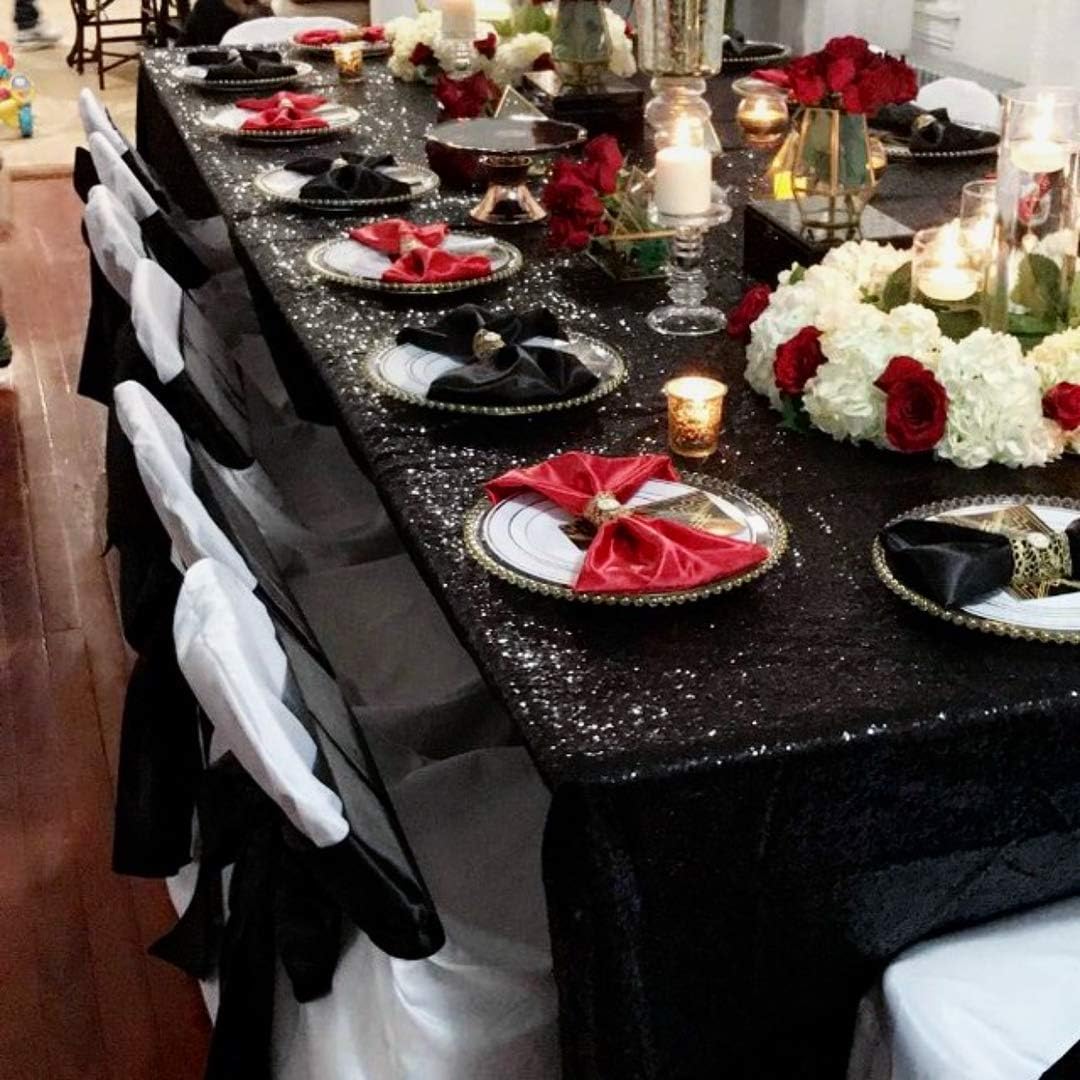 Black Sequin Tablecloth 60x102 inches - Glitter Halloween & Wedding Linens