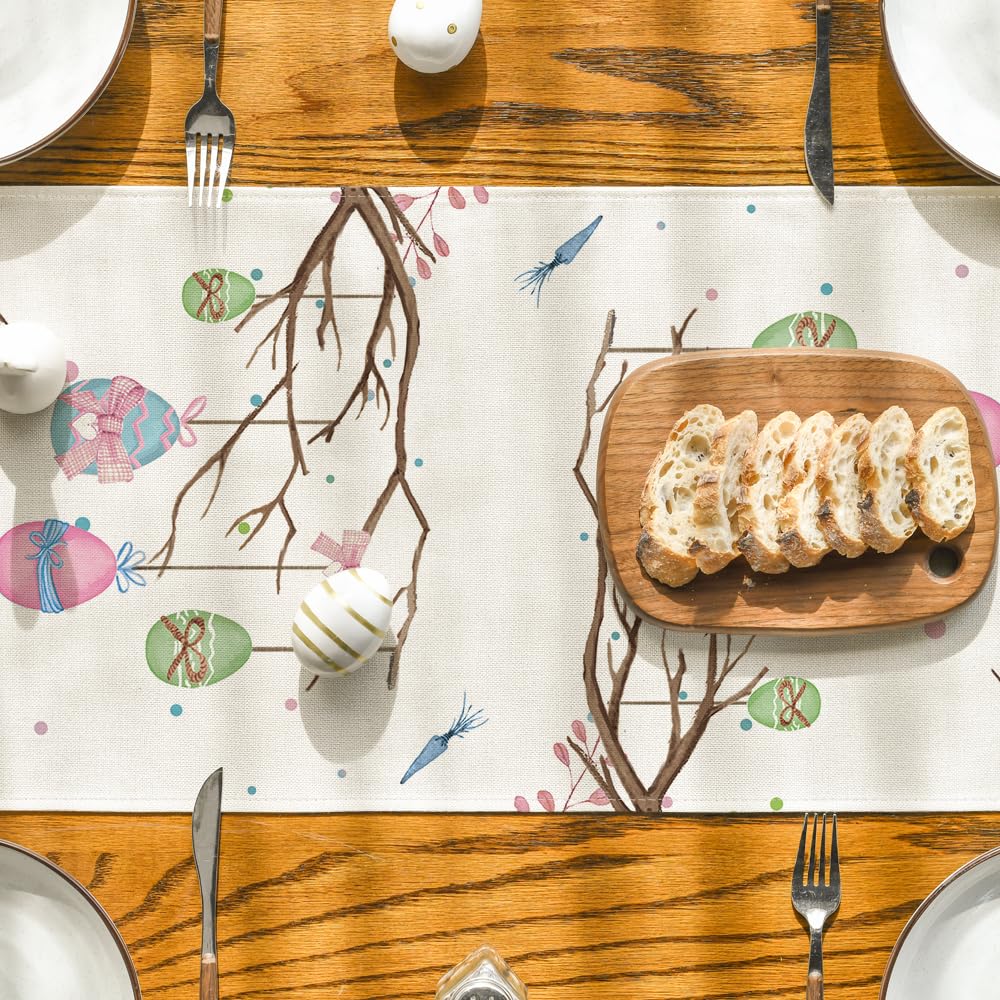 Artoid Mode Buffalo Plaid Bunny Egg Carrot Easter Table Runner, Seasonal Spring Kitchen Dining Table Decoration for Home Party Decor 13x72 Inch