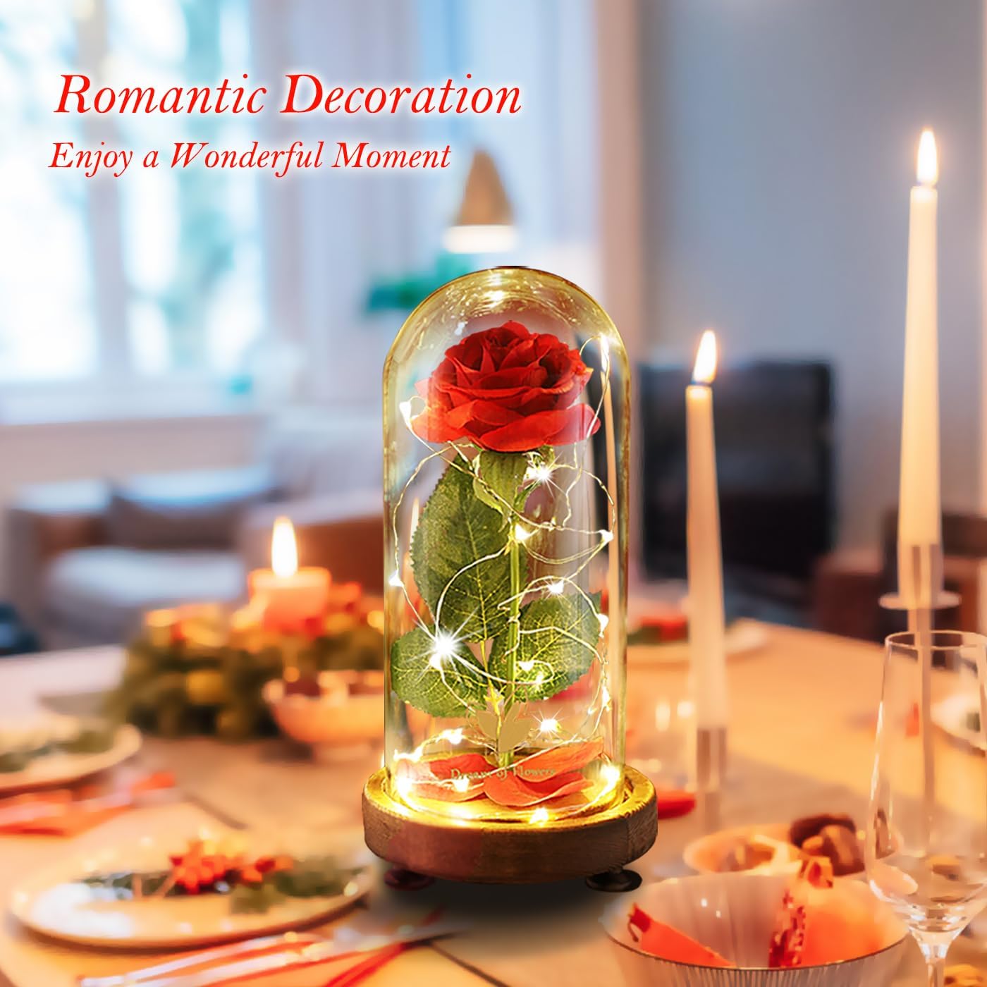 Birthday Gifts for Women,Beauty and the Beast Rose in Glass Dome,Preserved Rose with Warm Lights,Flower for Delivery Prime,Forever Flower Gifts for Women Mom Wife Girlfriend, Anniversary Birthday Gift