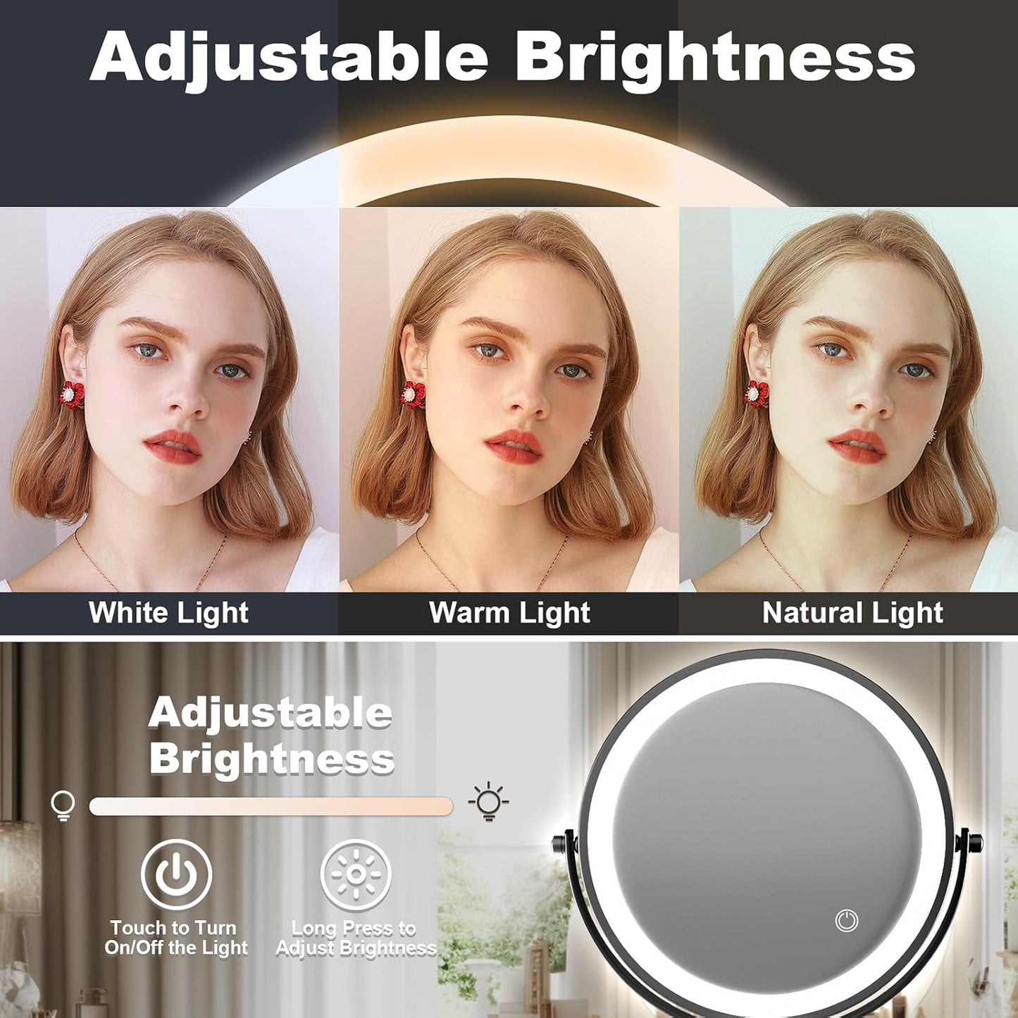 Tabletop Standing Makeup Mirror with Adjustable Height, 8Inch Mirror