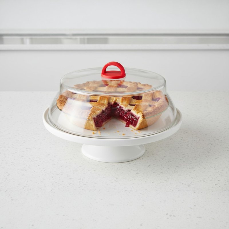 10 Inch Microwave Tempered Borosilicate Glass Plate Cover with Red Easy-Grip Silicone Handle - Unvented to Steam Food -Microwaveable/Oven/Stove Safe - Red Silicone Handle for Safe Easy Grip