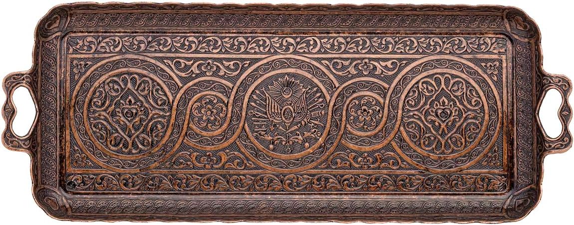 Alisveristime Turkish Coffee Set for Two - Authentic Ottoman Style Cups, Saucers, and Serving Tray with Lale Motifs (Acur) (Copper)