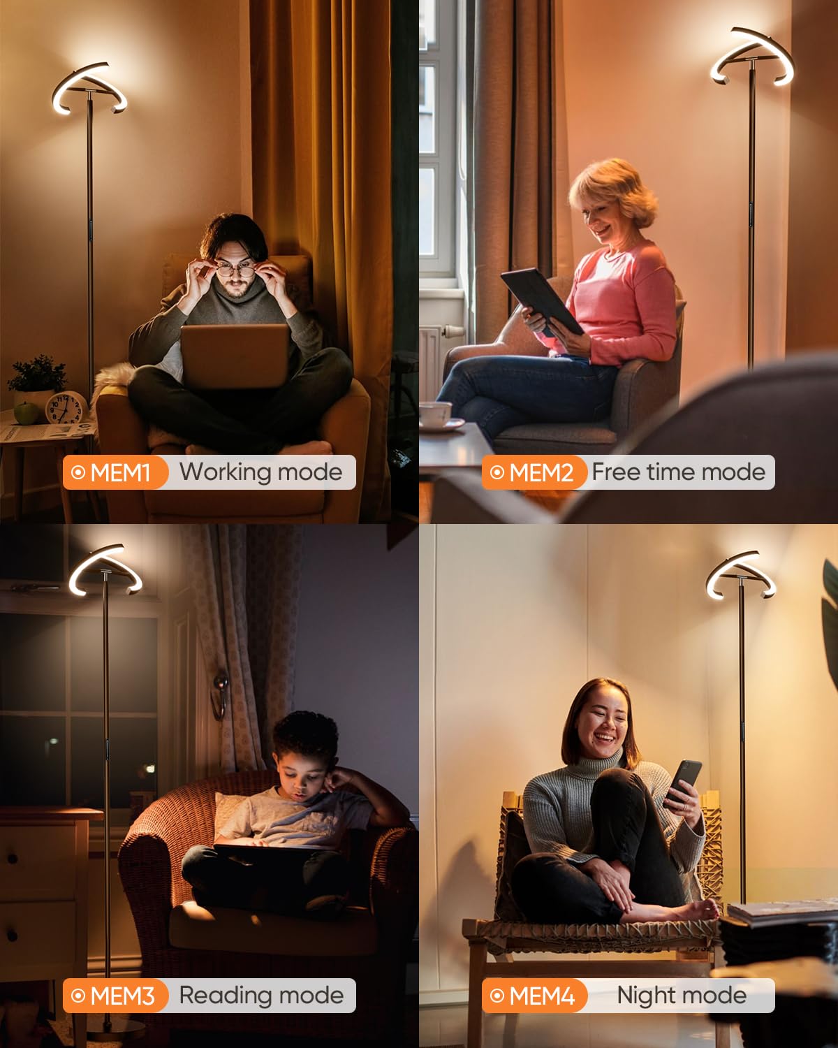 SIBRILLE Brown Floor Lamp, Modern Stepless Dimmable Standing Lamp with Remote Control, 22W 3000-6000K LED Rotatable Floor Light Uplighter Stand up Lamp Tall Lamp for Living Room Bedroom Office