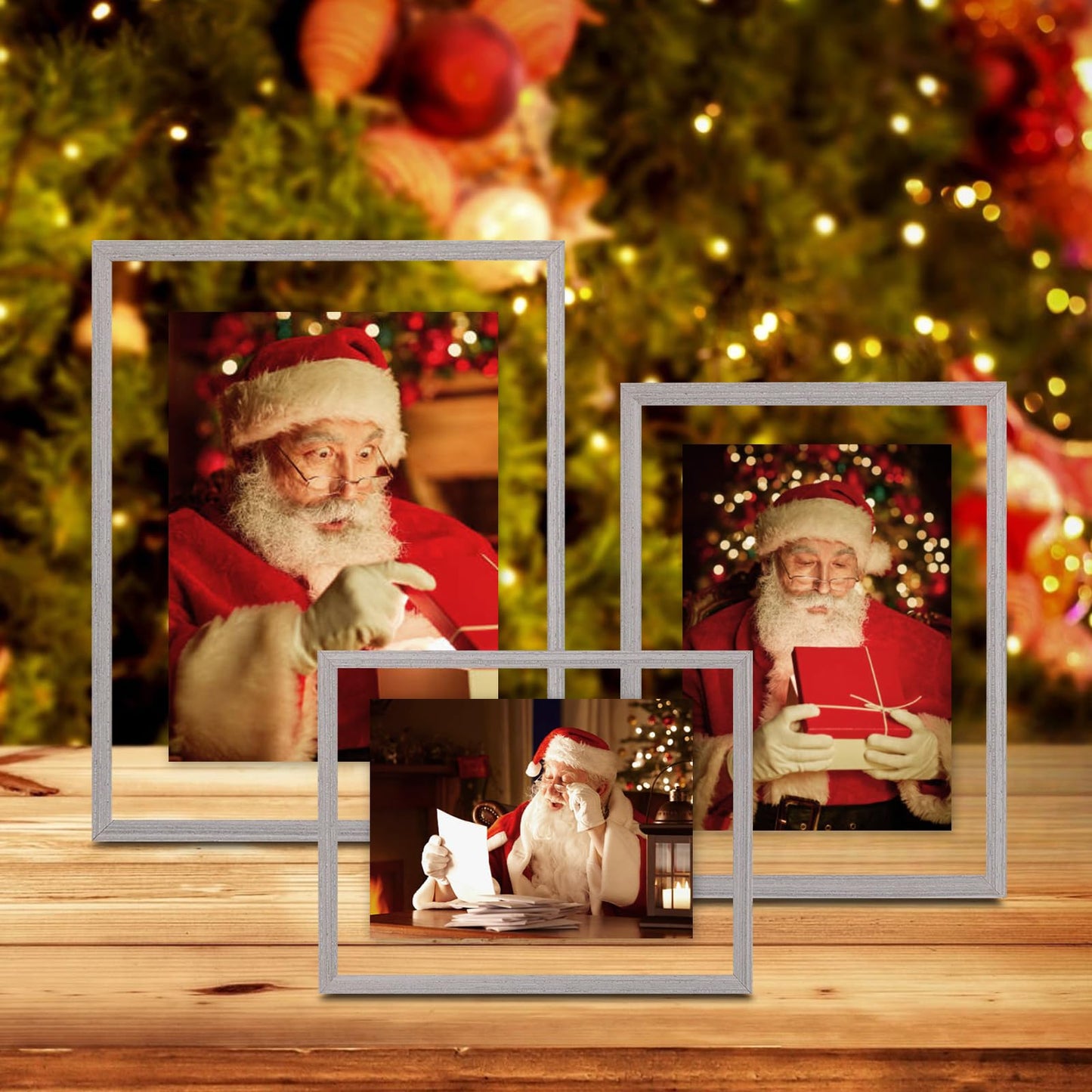 Egofine 8x8 Floating Frames Set of 2, Double Plexiglass Picture Frame, Made of Solid Wood Display Any Size Photo up to 8x8, Wall Mount or Tabletop Standing, Light Grey
