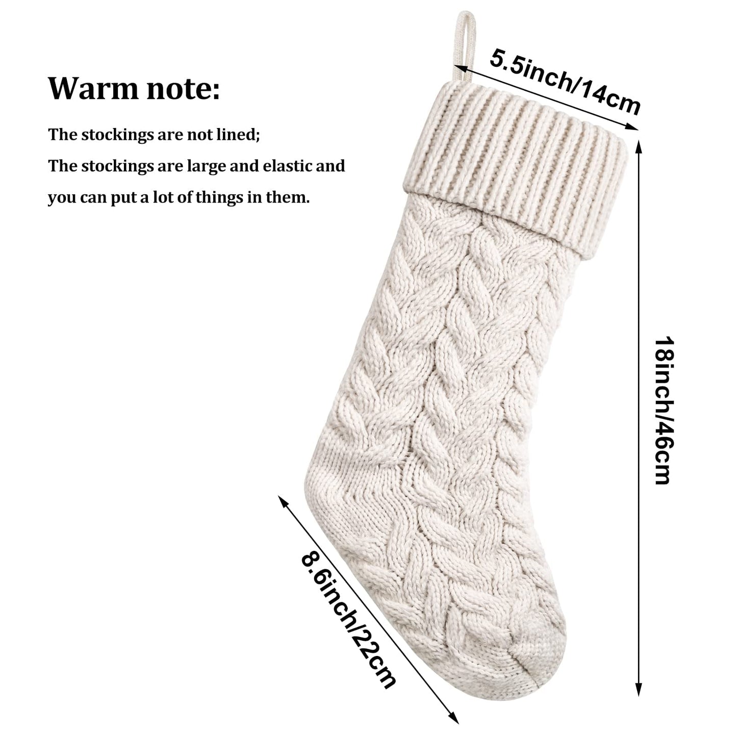 18 Inches Christmas Stockings Knit Xmas Stockings Large Fireplace Hanging Stockings for Family Christmas Decoration (Ivory, 5)