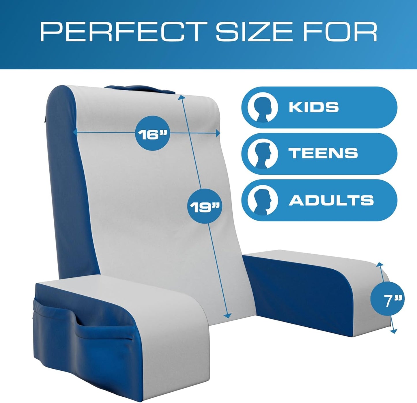 Kolbs Wedge Reading Pillow - Plush Backrest Cushion with Arms for Comfort | 19" Blue Bed Chair