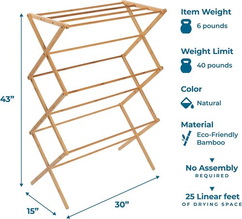 Honey-Can-Do Collapsible Bamboo Drying Rack - Sturdy, Foldable & Portable Laundry Solution for Indoor/Outdoor Use