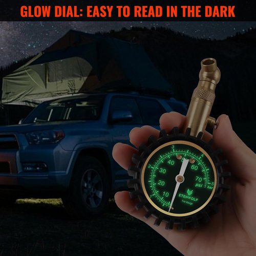 ETENWOLF Tire Pressure Gauge - Accurate 0-75 PSI Reading with Large Glow Dial | Essential Car Accessory (Black)