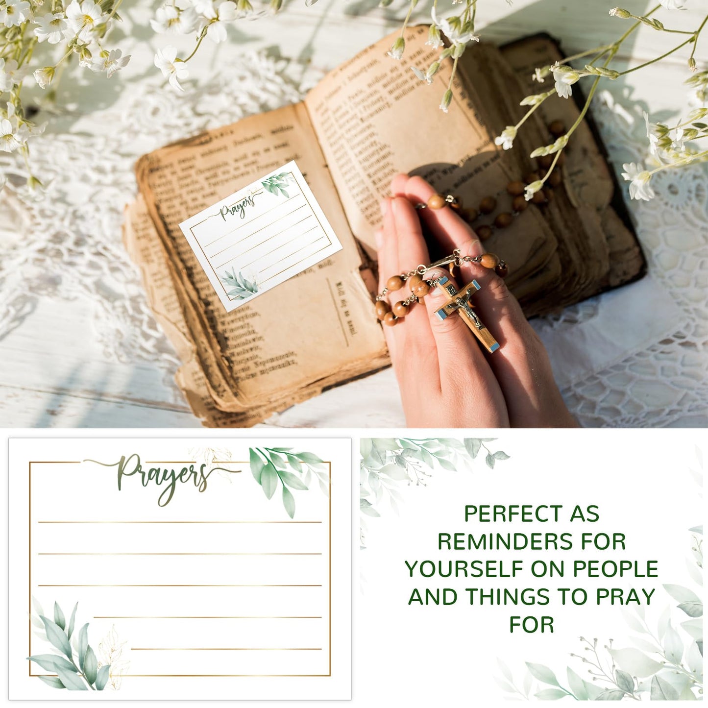 CroBlissful Prayer Box with 100 Pcs Prayer Cards 6.8 x 5 x 3 Inches Wooden Distressed Box Prayer Request Cards for Christian Gifts(Leaves)