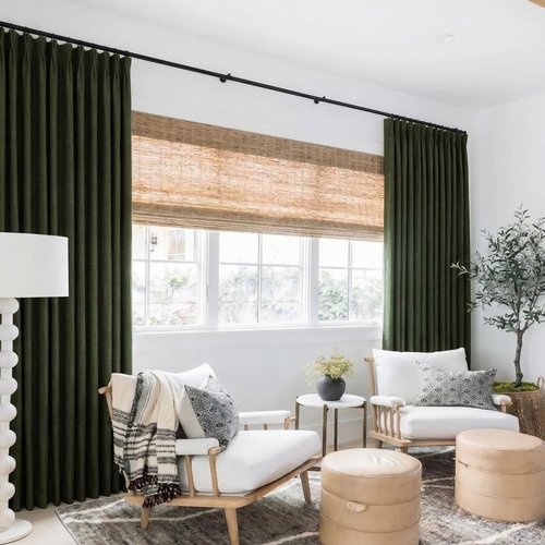 IVAPUPU Linen Pinch Pleated Blackout Curtains for Bedroom - Full Black Out Green Curtains 84 Inch Long 2 Panel for Living Room Darkening Thermal Window Curtain Drapes for Christmas Decor
