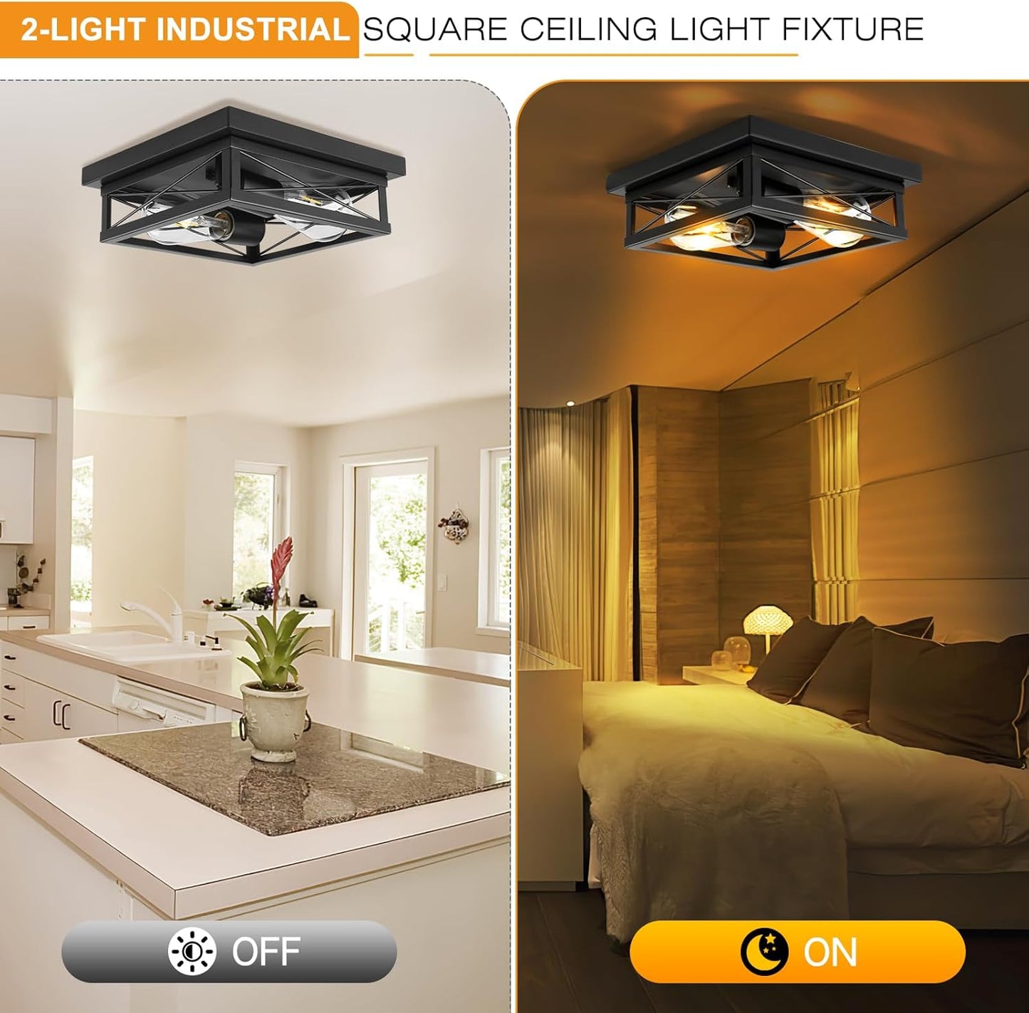 Farmhouse Flush Mount Ceiling Light Oak White Ceiling Light Fixtures 2-Light Industrial Vintage Metal-Framed Ceiling Lighting for Hallway Foyer Kitchen Dining Room Bedroom Living Room Laundry