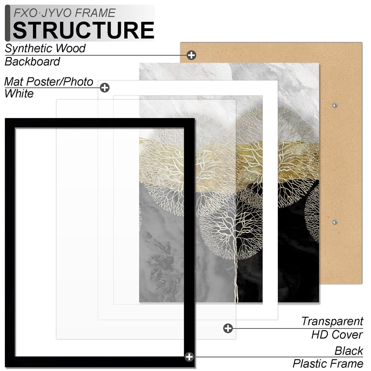 Fxojyvo 16x20 Picture Frame Set of 6, Display Poster 11x14 with Mat or 16 x 20 Without Mat, Light Weight and High Transparent 16 by 20 Frame for Wall - 6 Pack/Black/16 x20