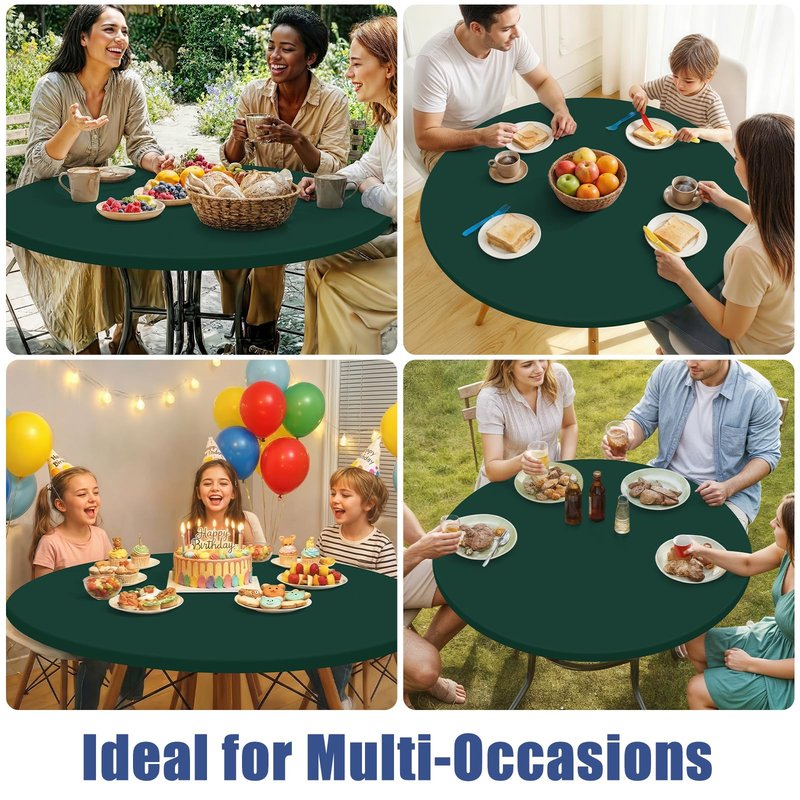 Moosfor Round Spandex Tablecloth, Elastic Fitted Waterproof Tablecloths for 57"-68" Tables, Stretch Washable Picnic Table Cover for Camping, Dining, Indoor and Outdoor, Hunter Green