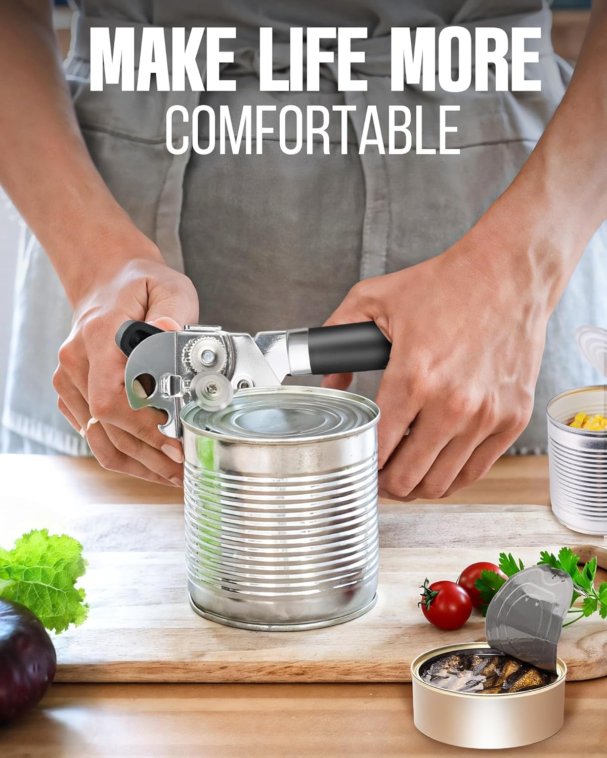 Multifunctional Can Opener - Heavy Duty Manual Tool with Smooth Cutting Edge | Ideal for Seniors & Camping - Black