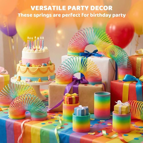 JOHOUSE Rainbow Magic Spring Toys - 12 Colorful Plastic Party Favors for Kids | Ideal for Birthday Goodie Bags