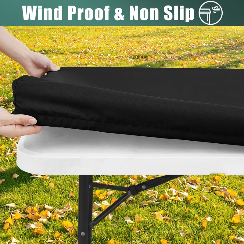 Smiry Rectangle Picnic Table Cloth, Reversible Elastic Fitted Tablecloths for 6 Foot Tables, Waterproof Polyester Table Cover for Camping, Outdoor and Indoor (Black, 30"x72")