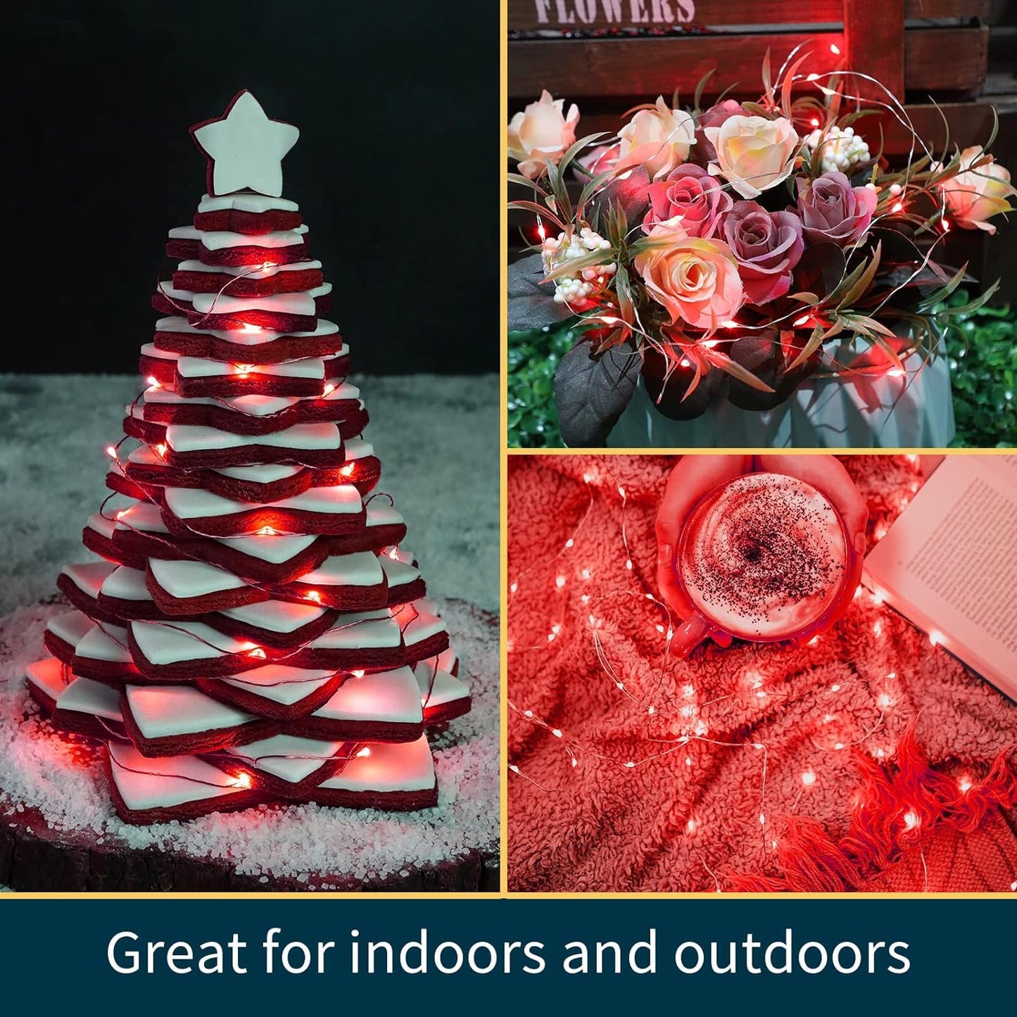 LAMPHOME 6 Pack Red Valentine's Fairy Lights Battery Operated (Included), 7 ft 20 LED Mini String Lights, Waterproof Silver Wire Firefly Starry Light for DIY Wedding Party Mason Jars Decor