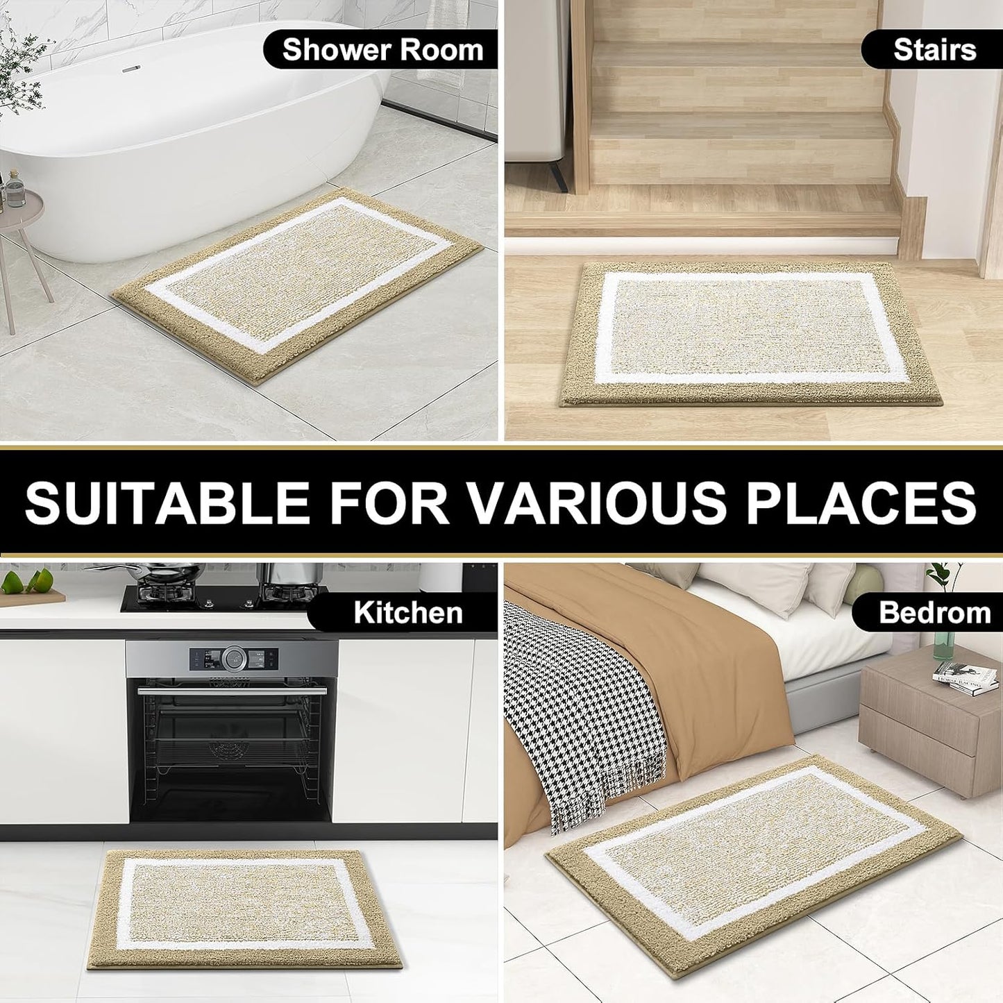 OLANLY Bathroom Rugs - Extra Soft Microfiber Bath Mat | Non-Slip, Quick Dry, 24x16, Beige