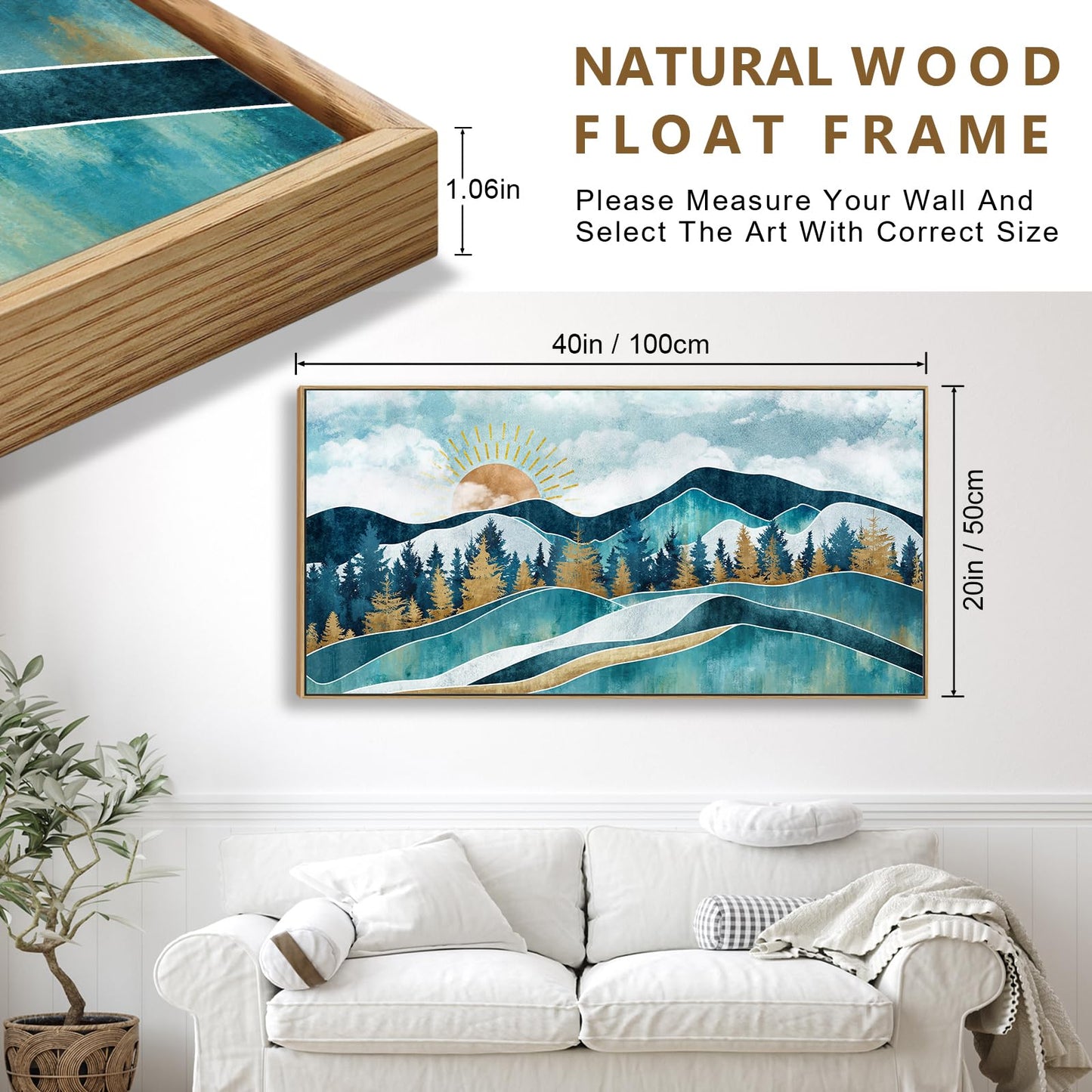 Abstract Mountain Forest Wall Art - Mid-Century Modern Wall Prints,Boho Wall Decor Sun Nature Canvas Artwork Nordic Landscape Painting for Living Room Bathroom Bedroom Office Home Decor 20" x 40"