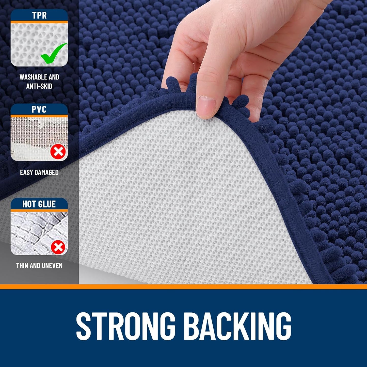 OLANLY Bathroom Runner Rugs - Soft Absorbent Chenille with Rubber Backing | Quick Dry, 47x20, Twilight Sapphire