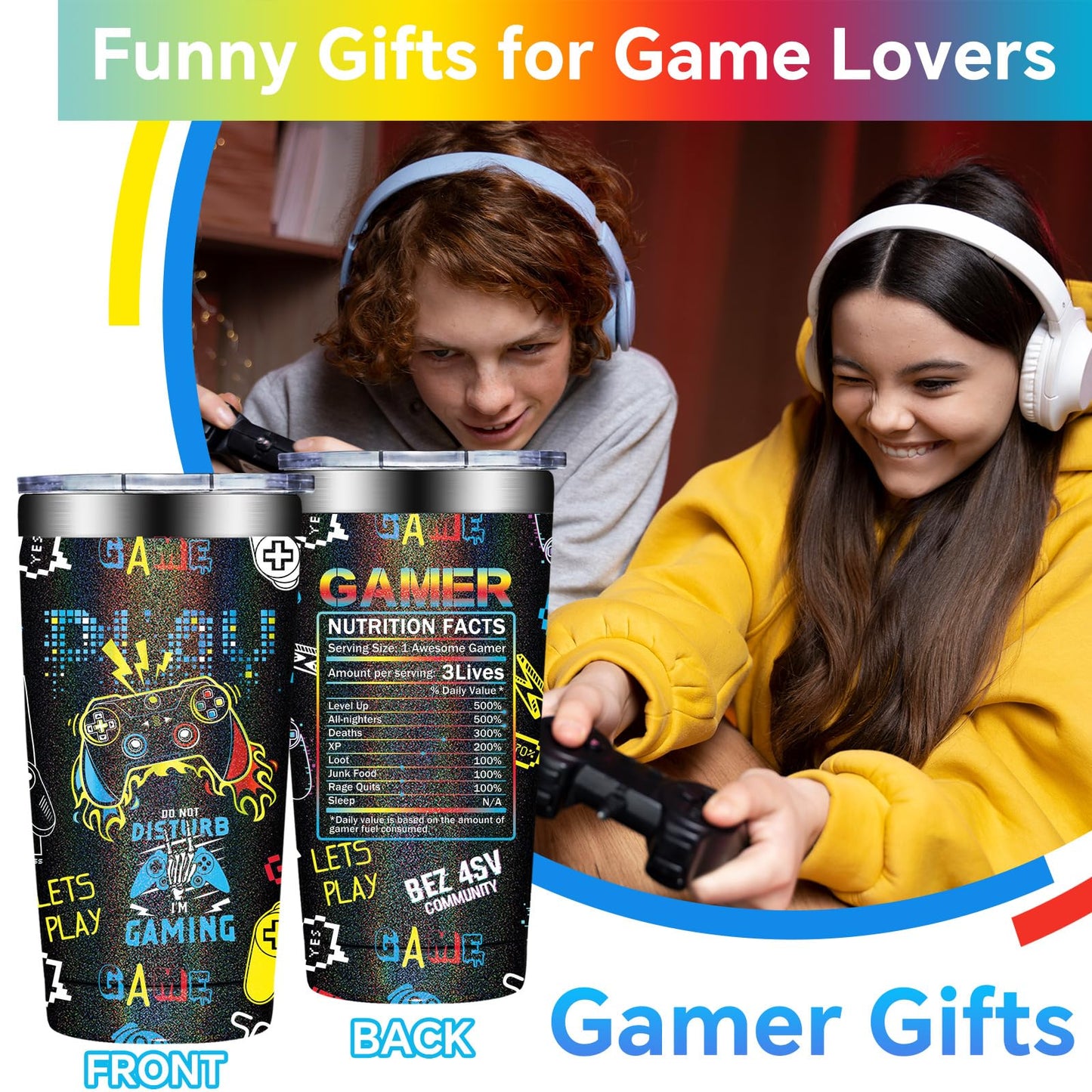 DOEARTE Gamer Gifts - Gifts for Gamers Men - Gaming Gifts for Men, Teenage, Teen Boys, Boyfriend - Birthday Christmas Gift Set for Gamer - 20oz Gaming Tumbler