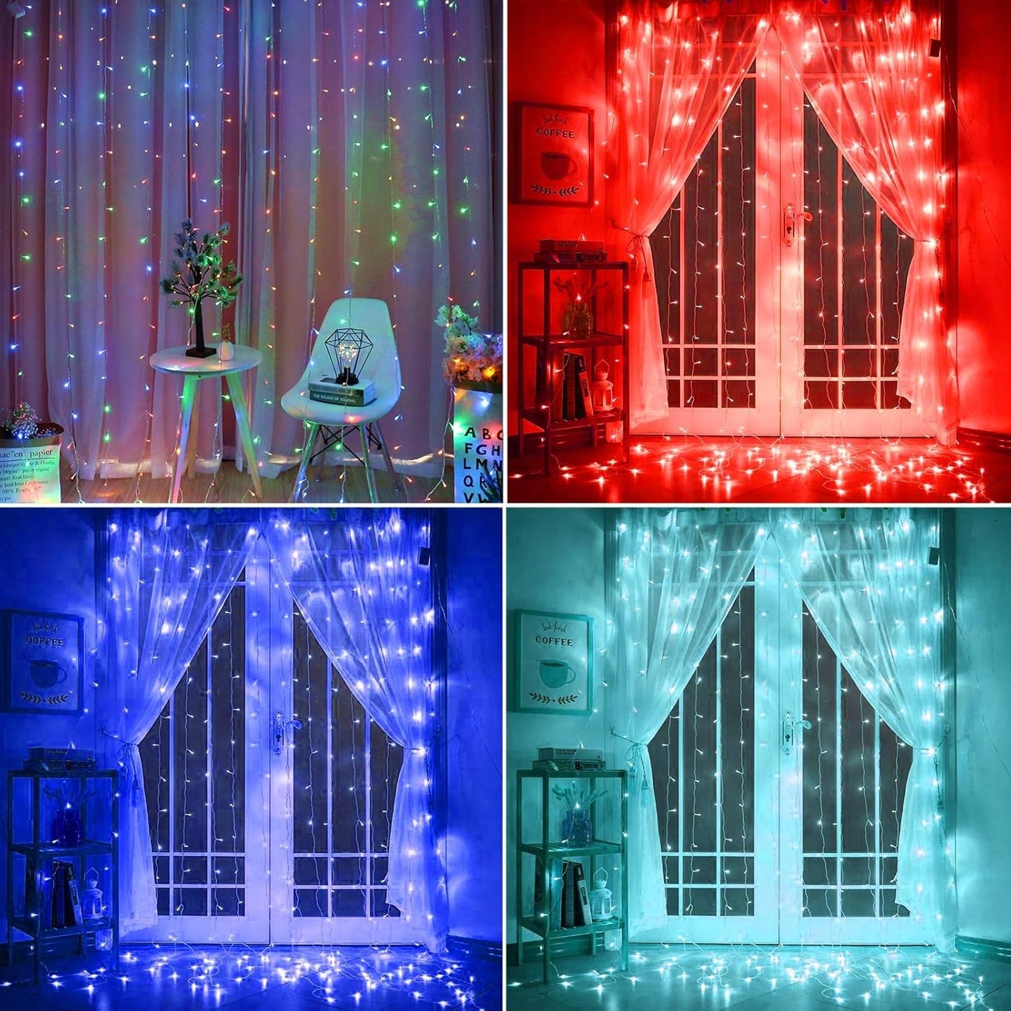 300 LED Twinkle Star Curtain String Lights - Warm White for Wedding, Home & Garden Decor