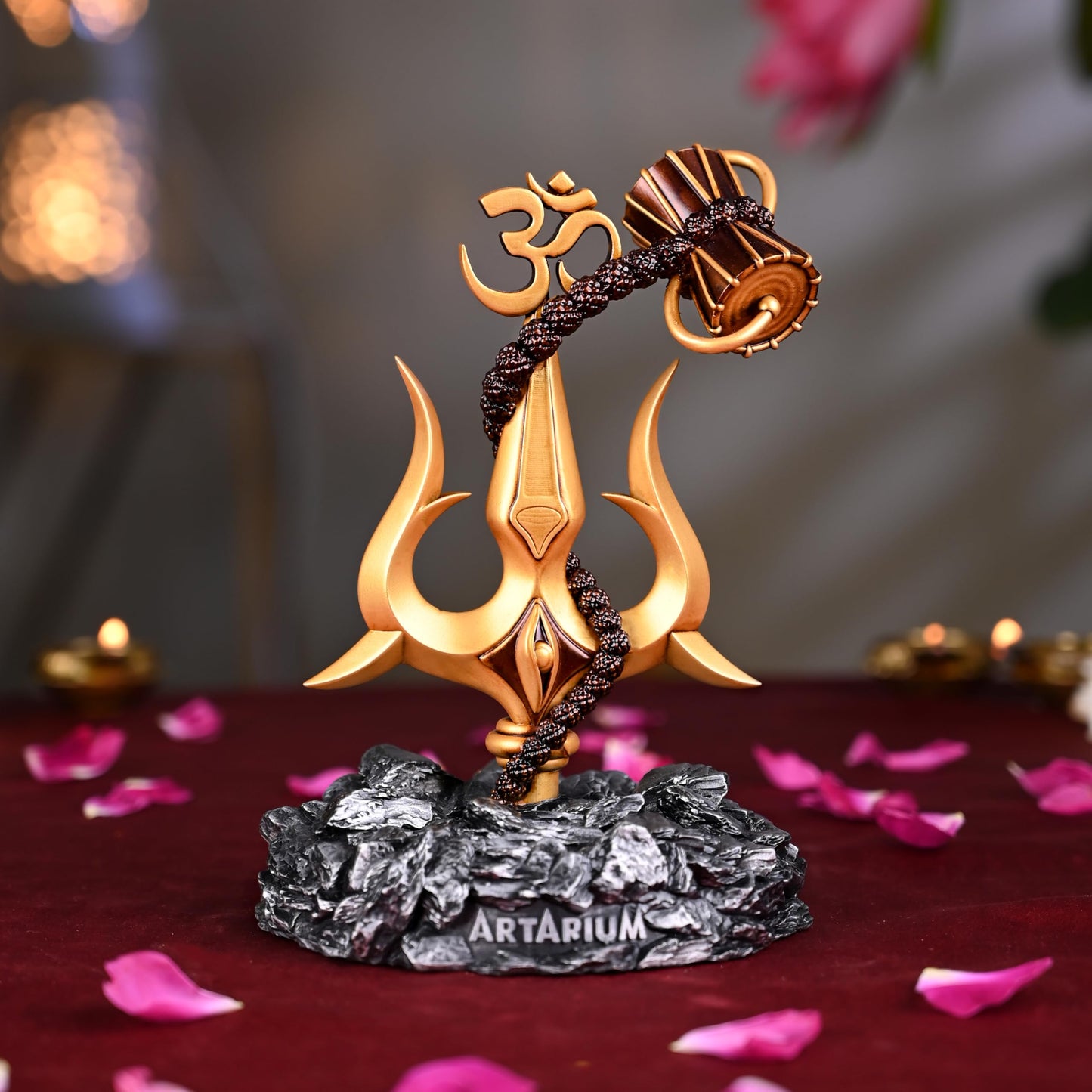 Trishul Damru Statue - Resin & Marble Shiva Statue for Car Dashboard, Office Desk, Home Decor, Hindu God Idol, Lord Shiva Murti, Pooja & Gifts for Women - Perfect Car Accessories, Room & Table Decor