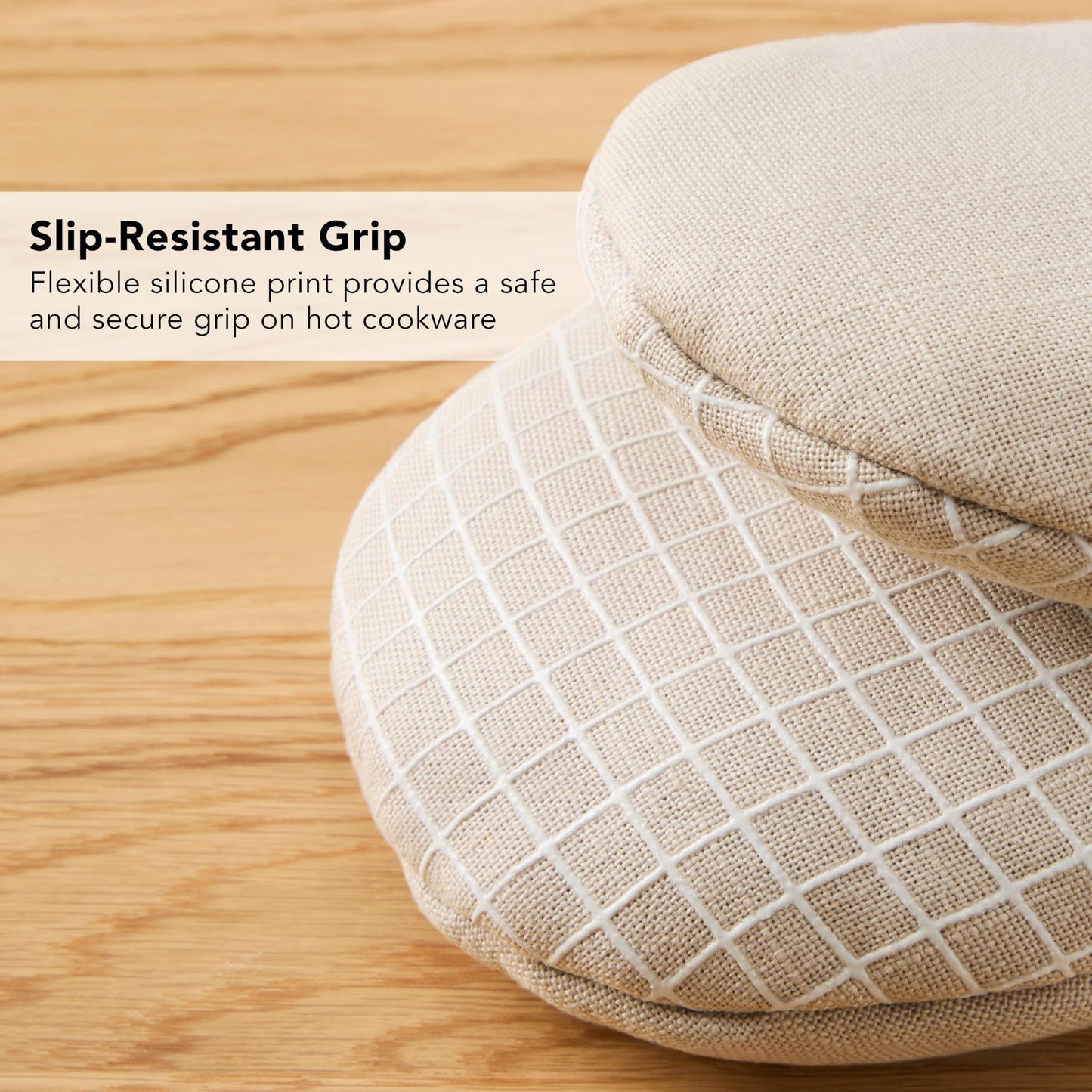KITCHENAID Gourmet Series Gridlines Mini Oven Mitts 2-Pack Set, Heat Resistant up to 600°F, Soft Silicone Grip, Magnetic Cuff, Milkshake Tan, 5.5"x9"
