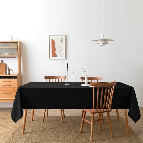 DWCN Rectangle Tablecloth - 60 x 84 Inch - Waterproof Stain and Wrinkle Resistant Washable Table Cloth, Decorative Fabric Table Cover for Kitchen Dining Room Party and Outdoor Use, Black